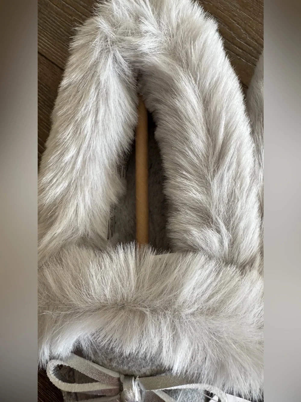 J. Crew Gray Faux-Fur Pom Moccasin Slippers with Tan Sole